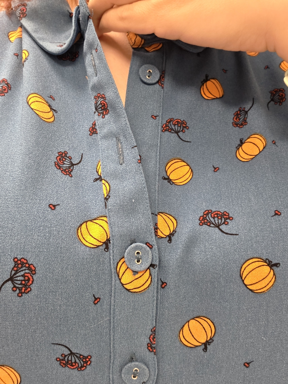 Blue Pumpkin Print Button-Front Dress - Picture 5 of 5